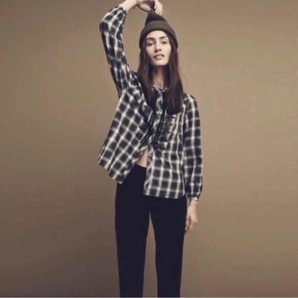 New J.CREW Embellished Tartan Plaid Shirt Blouse Green Sequin Beaded Snowflake - Picture 3 of 16